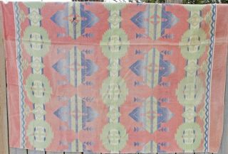 Vtg Cotton Camp Blanket Cutter Southwest Geometric Craft Faded Distressed 2