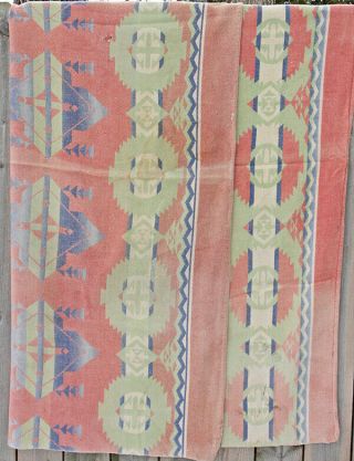 Vtg Cotton Camp Blanket Cutter Southwest Geometric Craft Faded Distressed 3