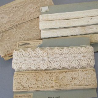 3 Cards Vintage Creamy French Lace Trims Valenciennes,  Woven 1 " - 3 " Wide Dolls