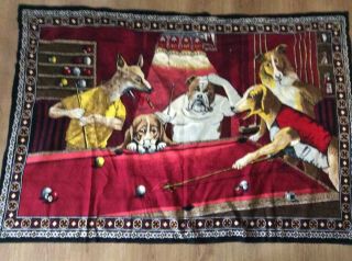 Vintage Dogs Playing Pool Hanging Wall Tapestry Art Decor Bar Billiards 56x39