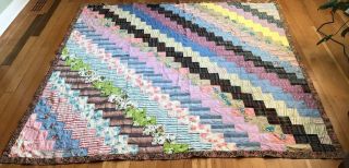 Vintage Old Quilt King Size 87 " X 95 " Handmade,  Hand Sewn Patchwork Quilt