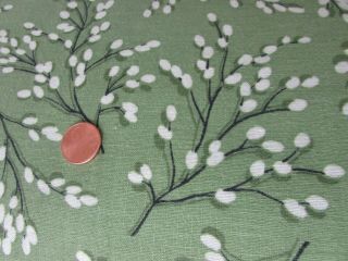 Vtg Feed Flour Sack Olive Green W/white Pussywillow Flowers,  Black Foliage.  36/54