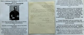 Civil War Wia Dead General Colonel 11th Il Infantry Ransom Letter Signed Natchez