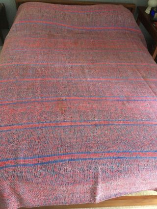 Vintage Red/blue Woven Bed Cover.  70 " X87 ".  Cotton.  Can Be As Rug.