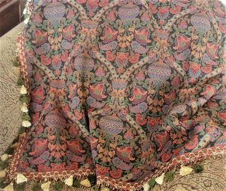 Elegant French Tapestry Table Cloth Fancy Braid Tassel Fringe Measures 52 X 53 "