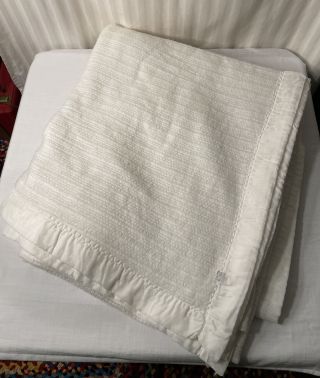Vintage Acrylic Thermal Blanket Cover Waffle Weave White Queen