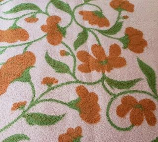 Vintage Wool Reversible Blanket,  Pink & Yellow Floral w Red Satin Trim 1940s 2