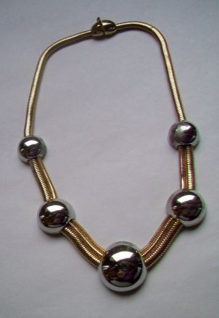 Vintage Lanvin Paris Modern Silver & Gold Tone Choker Necklace