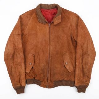 Vintage Tan Brown Real Leather Bomber Jacket Mens Size Medium