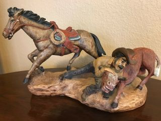 Western Sculpture,  Peter Apsit,  Rodeo Cowboy W/ Cutting Horse,  Signed & Dated 1984