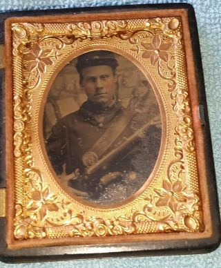 CIVIL WAR TINTYPE SOLDIER ARMED I.  D.  A.  RABEL 83 PA.  INFANTRY 2