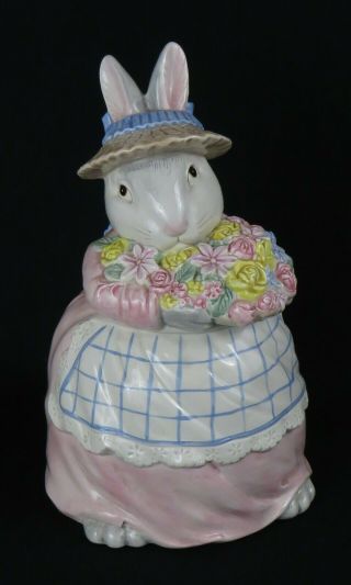 Vintage Fitz & Floyd Bunny/rabbit Floral Ceramic Cookie Jar 1989