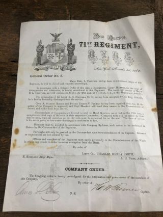 71st York 1862 Civil War Regimental Court Martial Letter Document