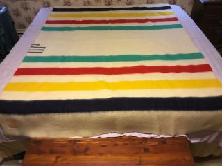 Vintage Hudson’s Bay 3 1/2 Point Blanket Size 60x86 England Wool Box Vgc Hudson