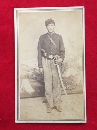 Double Armed Id’d Cdv Photo Of Union Soldier William Ulrich 2nd Il Cav.  1864