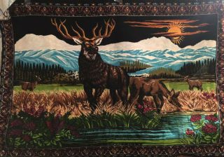 Vintage 70’s Deer Stag Cabin Decor Tapestry Made In Turkey Big 57” X 39.  75”