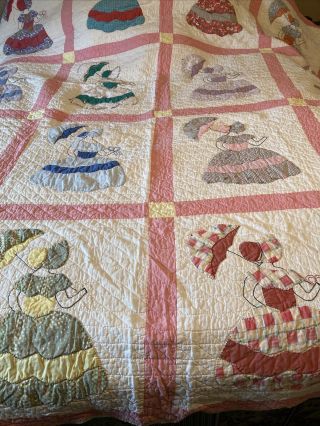 Vintage Sunbonnet Sue Parasol Quilt Handmade Hand Quilted Feedsack Fabric