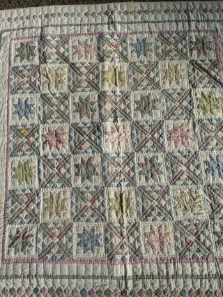 Vintage Hand - Quilted,  Machine - Pieced Quilt Block Star Pattern,  93 " X 85 "