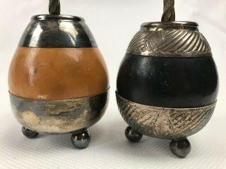 Two Vintage Argentina Alpaca Yerba Mate Gourd Cups w/ Industria Bombilla Straws 3