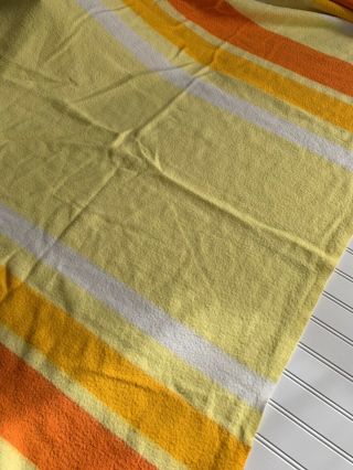 Vintage Bright Yellow Orange Stripes Acrylic Blanket Satin Trim 74 x 82 SOFT 2