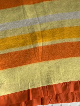 Vintage Bright Yellow Orange Stripes Acrylic Blanket Satin Trim 74 x 82 SOFT 3