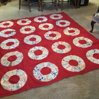Vintage Dresden Plate Quilt Top.  Feedsack Fabric.  Completely Hand Sewn