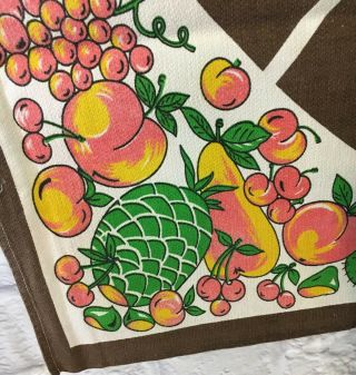 Vintage Tablecloth Fruit Cherries Pineapple Peach Grape Linen 47x41” Kitchen