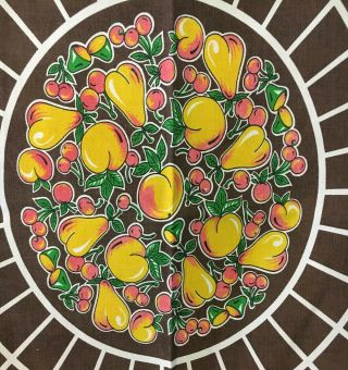 Vintage Tablecloth Fruit Cherries Pineapple Peach Grape Linen 47x41” Kitchen 3