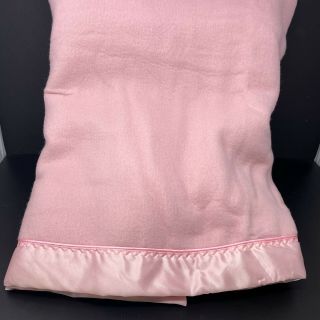 Vintage Acrylic Blanket Pink Usa Nylon Satin Trim Thermal 78 X 89 Full Double