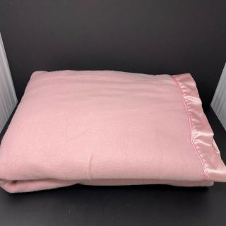 Vintage Acrylic Blanket Pink USA Nylon Satin Trim Thermal 78 x 89 Full Double 2