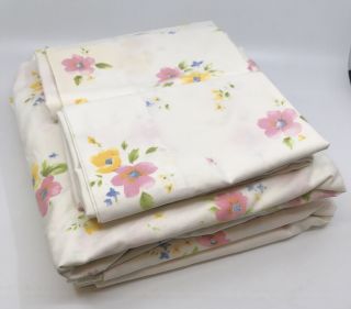 Vtg Floral Cannon Monticello Full Sheet Set Of 4 Piece Fitted Flat 2 Pillowcases