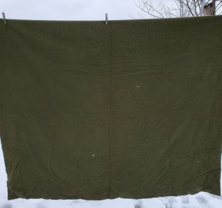 Vintage Olive Dark Green 100 Wool Blanket 66 " X 76 "