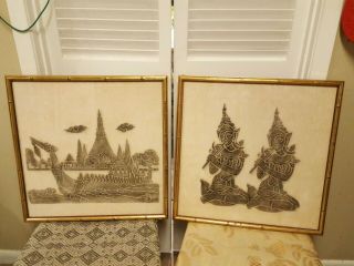Vintage Thai Temple Rubbing Charcoal On Parchment Paper.  See Pix.