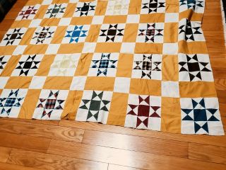 Vintage Patchwork Quilt Top - Stars/ Geometric - 72 " By 84 " - Hand Stitched