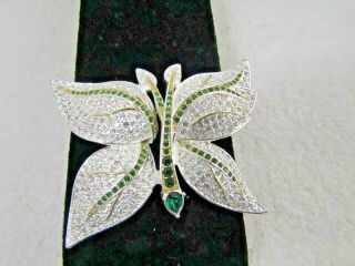 Vintage Napier Pave Clear And Green Crystal Butterfly Silver Tone Pin Brooch
