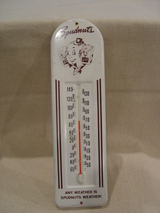Vintage Spudnuts Donuts Donut Shop Character Advertising Metal Thermometer
