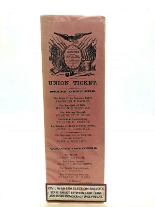 Rare Civil War Era Election Ballot - Union Ticket - 1860/1865 Era