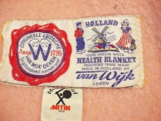 Vtg Van Wijk Deken Made In Holland " Health Blanket " Salmon Pink 100 Wool 70x88