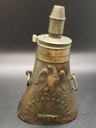 Civil War Era N.  P.  Ames 1838 Military Eagle Powder Horn Musket Flask