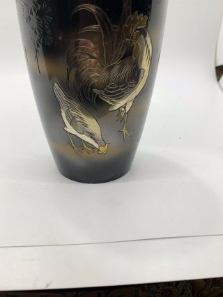Vintage Japanese Mixed Metal Vases - Gold Silver Bronze Carved Etched 3