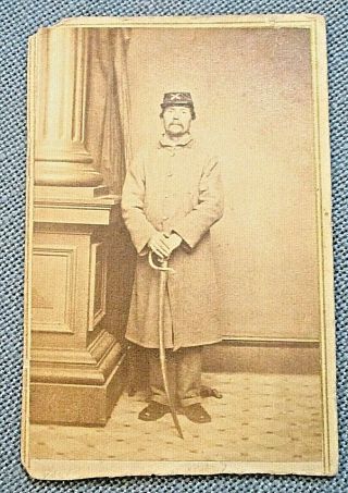 Cdv - Cavalry Man In Overcoat With Lt.  Artillery Saber