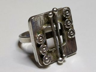 Vintage Unusual Scandinavian Large Modernist Silver Square Shaped Ring