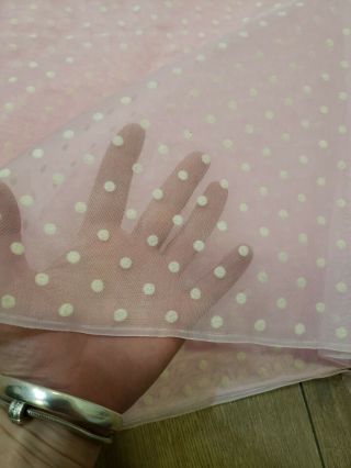 Vintage Flocked Fabric Semi Sheer Pink Polka Dots White Swiss Dots 3yrds