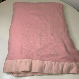 Vintage Pink Acrylic Blanket Nylon Satin Trim Soft Bedding Thermal