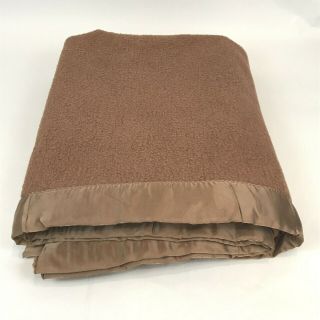 Vintage Acrylic Blanket Satin Trim Brown 69 X 85 Soft Heavy Chocolate