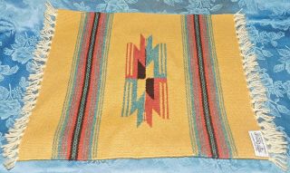 Chimayo Mexico Ortega’s Weaving Shop 100 Wool Hand Woven 15 " X 14.  5 " Rug