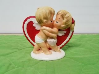 Vintage Lefton 2773 Kissing Cousins Valentine Heart Flower Planter