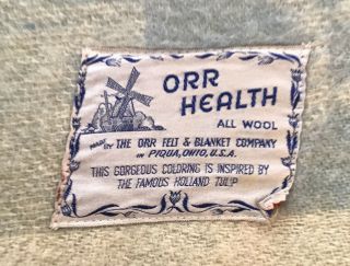 Vintage Orr Health 100 Wool Blanket Inspired By Blue Holland Tulips 76x72”