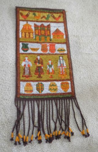 Vintage Hand Woven Wool Tapestry Wall Hanging Made In Lublin,  Poland