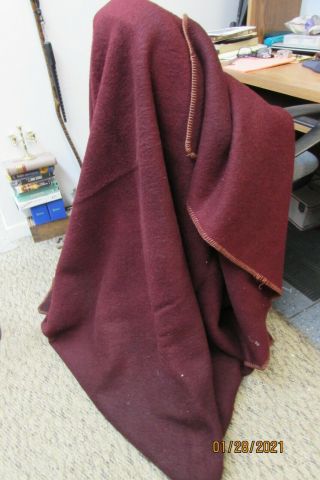 Vintage Wool Blanket Maroon Color 70 " X 84 "